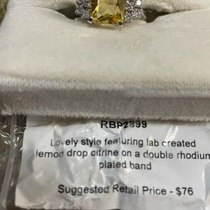 Lab created lemon drop citrine dbl rhodium plated